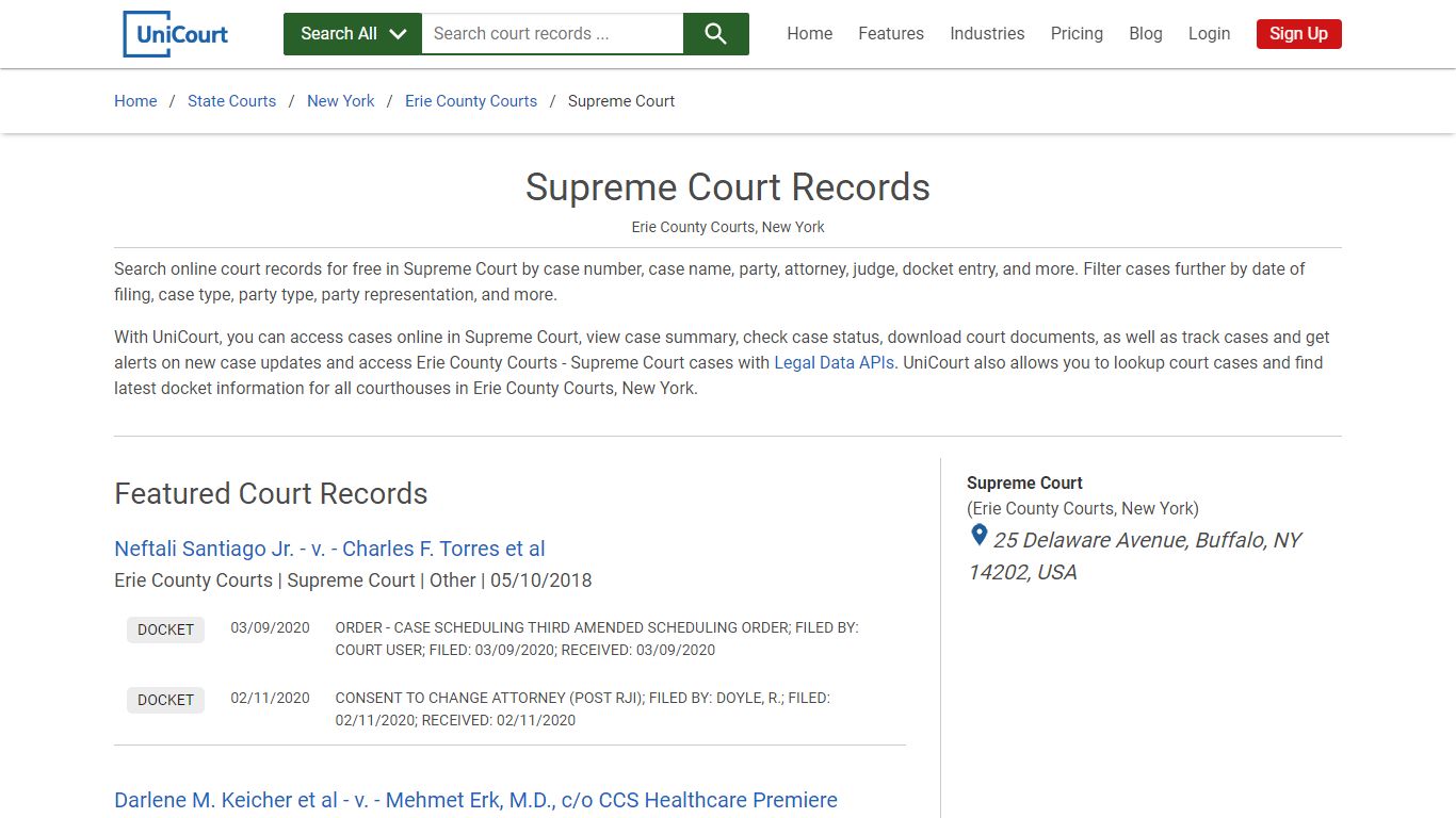 Supreme Court Records | Erie | UniCourt